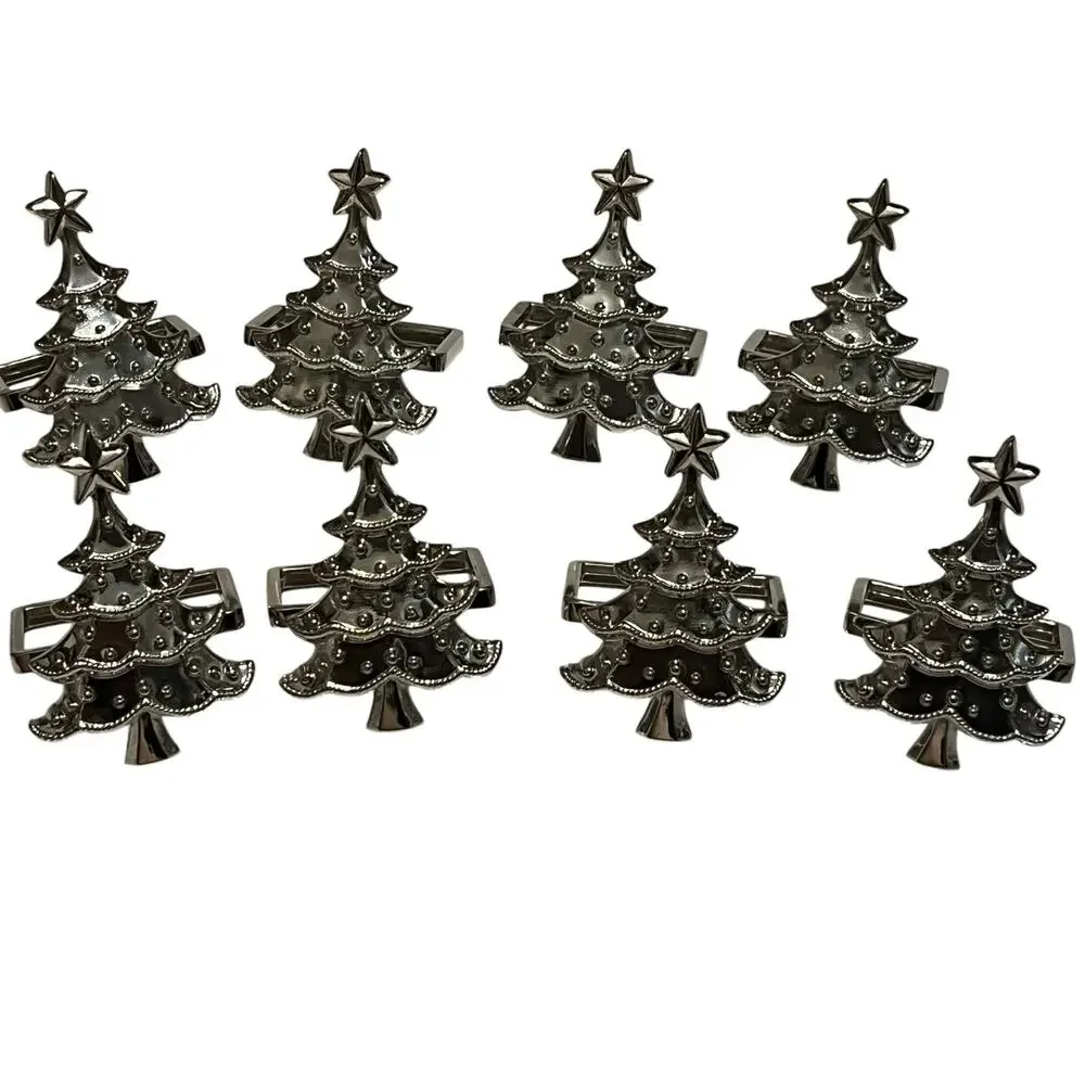 Lenox Chrome Silver Christmas Tree Napkin Rings Set of 8